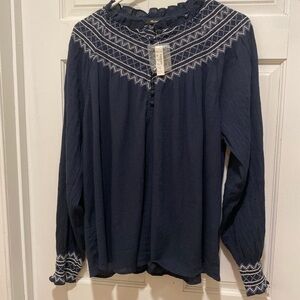 Madewell Blue Long Sleeve Ruffled Blouse